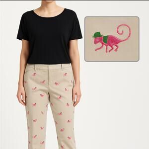 Lilly Pulitzer Beige Chino Pants Women’s Size 14 – Pink Monkey Embroidered Print